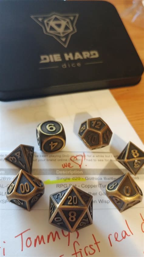 Die hard dice - When, in the midst of great turmoil, the stones that made up the ancient colossus awoke and protected the people, they knew their rites and rituals had not been for naught. The Ancients line of dice are as timeless as they are stalwart. These tan dice have black inking and brown shading that give them the look of ancient stones.